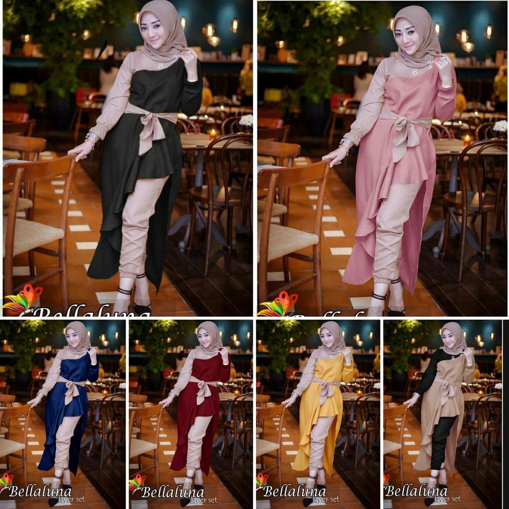 (Termurah) SET LUNA Moscrepe  (7 Warna) JEANETTE SET MARPUS BELLALUNA TUNIK Best Seller !