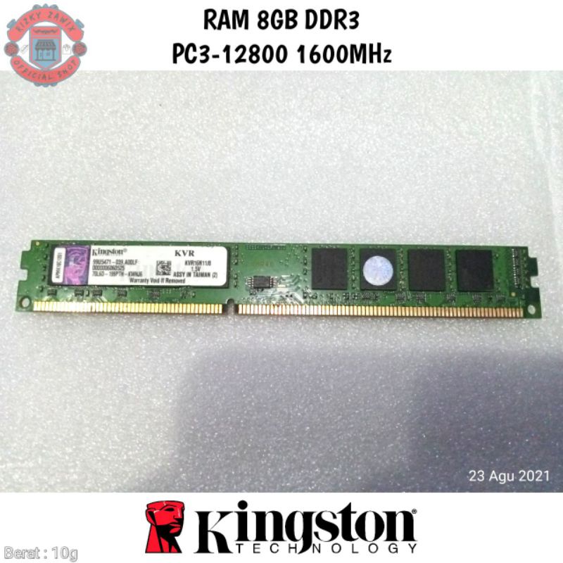 RAM 8GB DDR3 PC3-12800 1600MHz Kingston • LongDIMM Komputer PC Desktop 1x8GB Memory DIMM Intel AMD D