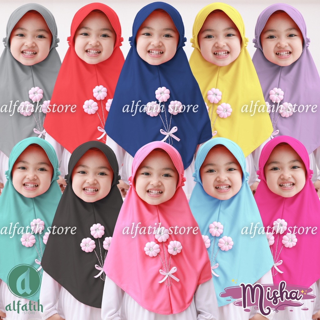 JILBAB ANAK TK - SD MISHA FLOWER / FLOWER / JILBAB ANAK USIA 4-7 TAHUN / PAKAIAN MUSLIMANAK PEREMPUAN / KERUDUNG ANAK TK / HIJAB ANAK TK-SD KHIMAR ANAK