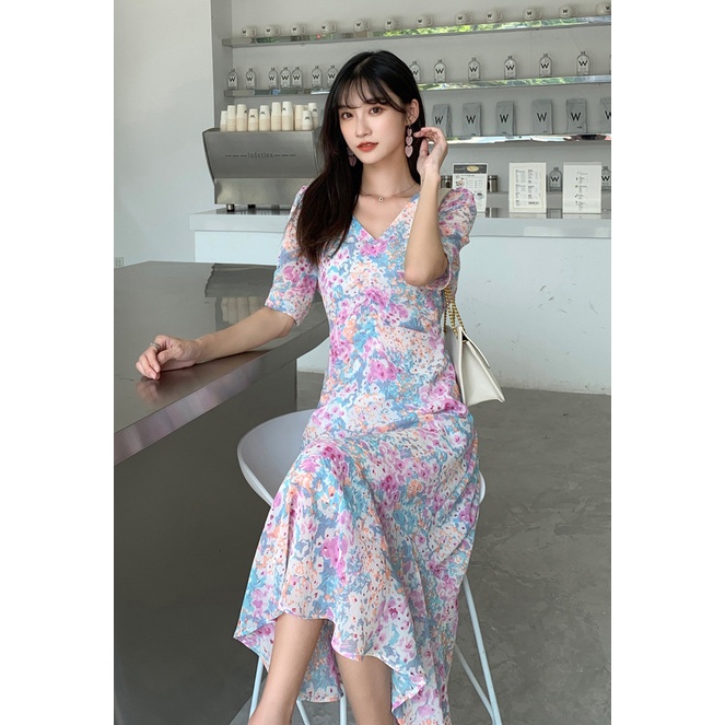 TASHAPPY BS005 Wrap Dress Sifon Wanita Motif Flower Kece Terbaru model korea supplier tas import