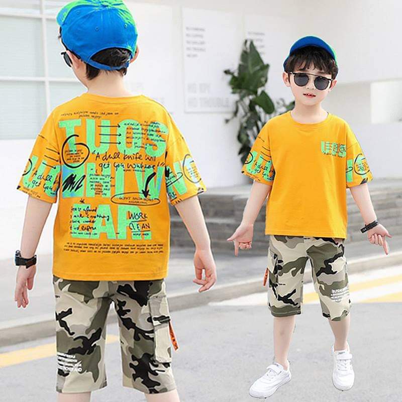 Setelan Anak Laki Laki Import Fashion Happy Army Yellow