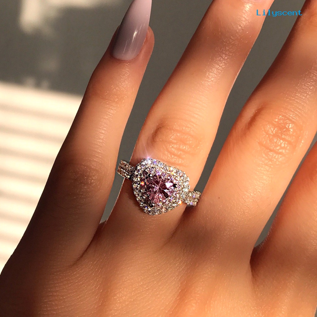 Ls Cincin Lapis Platinum Bentuk Hati Warna Pink Dengan Berlian Imitasi Untuk Wanita