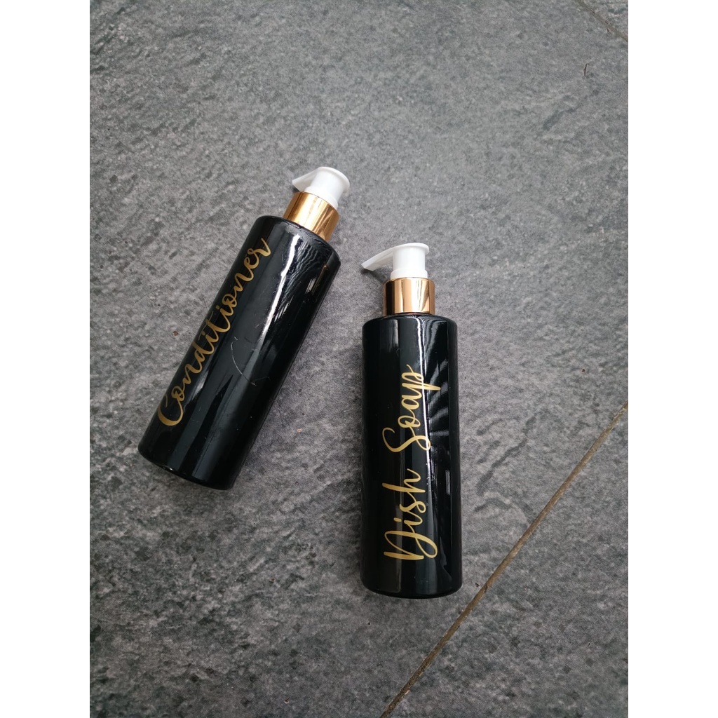 WHT-250 Botol Sabun Cair Pump Hitam Glossy Gold Aesthetic 250mL Luxury Estetik Free Label - Gold Ring