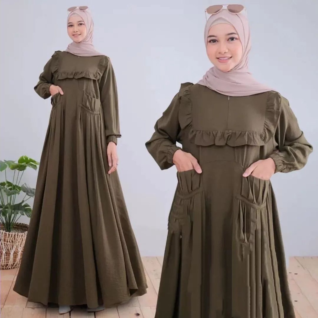 TERBARU- Neyda Dress Bahan Crinkle / Gamis Remaja Terbaru Bahan Crinkle Premium / Fashion Muslim Wanita Kekinian