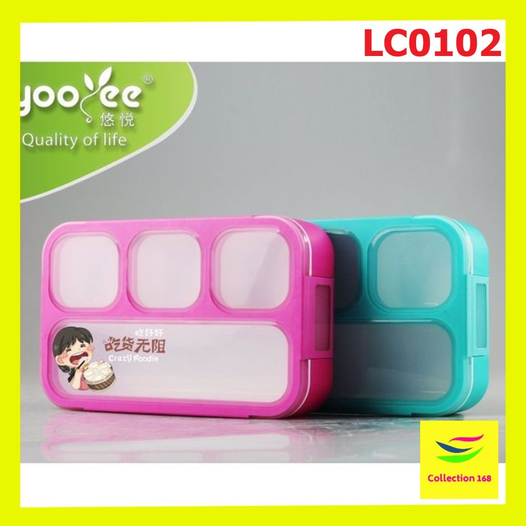 ANQI SHOPlunch box 3 Warna PP Jerami Gandum 1000 ml Lunch Box With Free Sendok BPA /VS LC0102