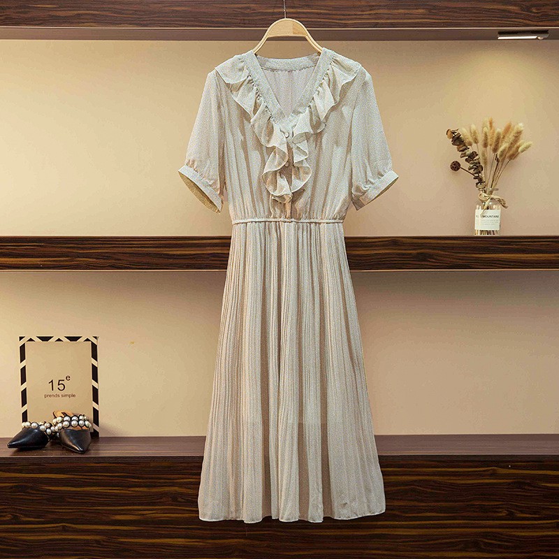 HQK-11 dress high quality import korea jepang cream khaki vintage midi dress wanita