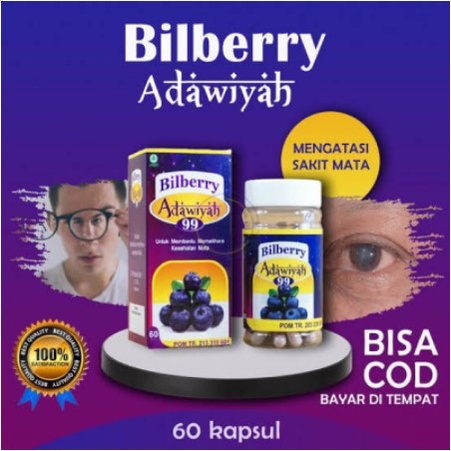 Bilberry Adawiyah Kapsul 99 - Kapsul Bilberry Obat herbal Mata Minus , Penglihatan Rabun , Silinder 