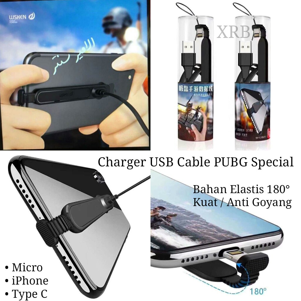 KABEL USB PUBG Charger Cable Data Micro Cable Data for iPhone Type C Fast Charging 180 Gaming Moba