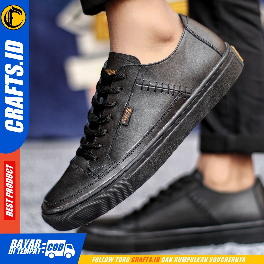 Sepatu Sneakers Pria Sepatu Casual Pria Kulit Asli Sepatu Kerja Kuliah Kondangan Sepatu Hitam Pria CRAFT DANTEZ