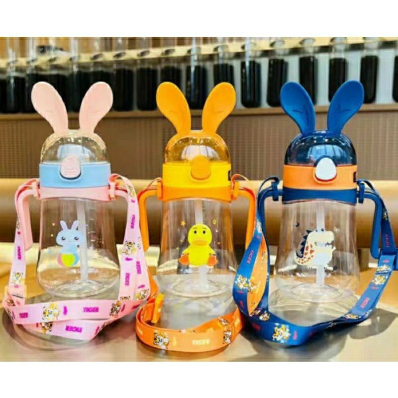 Botol Minum Anak TK Karakter Rabbit Tali Pegangan Sedotan 450ml