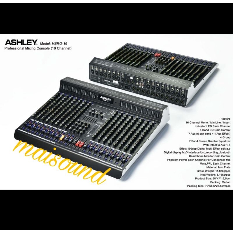 MIXER AUDIO ASHLEY HERO 16 CHANNEL ORIGINAL ASHLEY HERO16 16CHANNEL