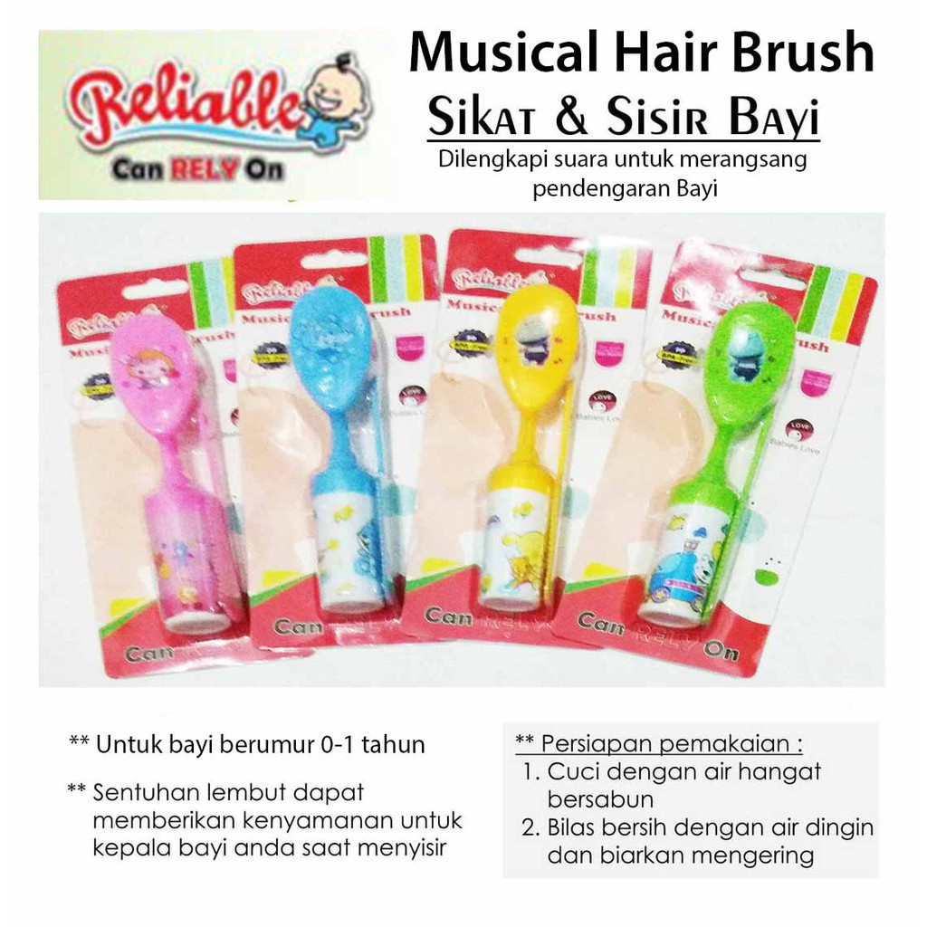 MUSICAL SISIR &amp; SIKAT BAYI RELIABLE - SET Baby Warna pink hijau biru kuning Sisir Rambut Bayi