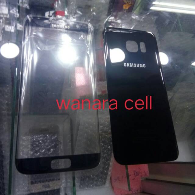 Kaca lcd kaca depan dan back door tutup belakang kesing samsung S7 edge G935 original hitam