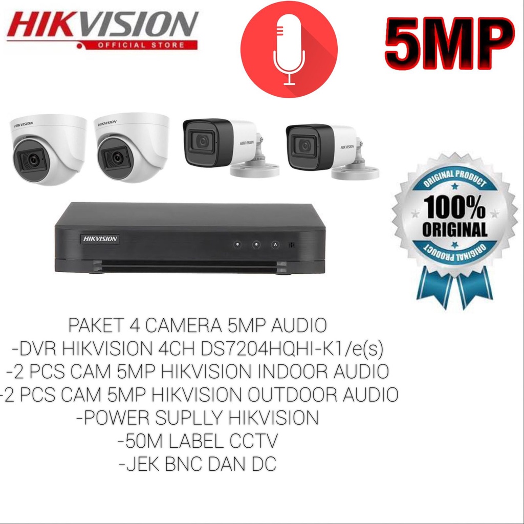PAKET HIKVISION 4 camera 5mp 4K SUPORT AUDIO