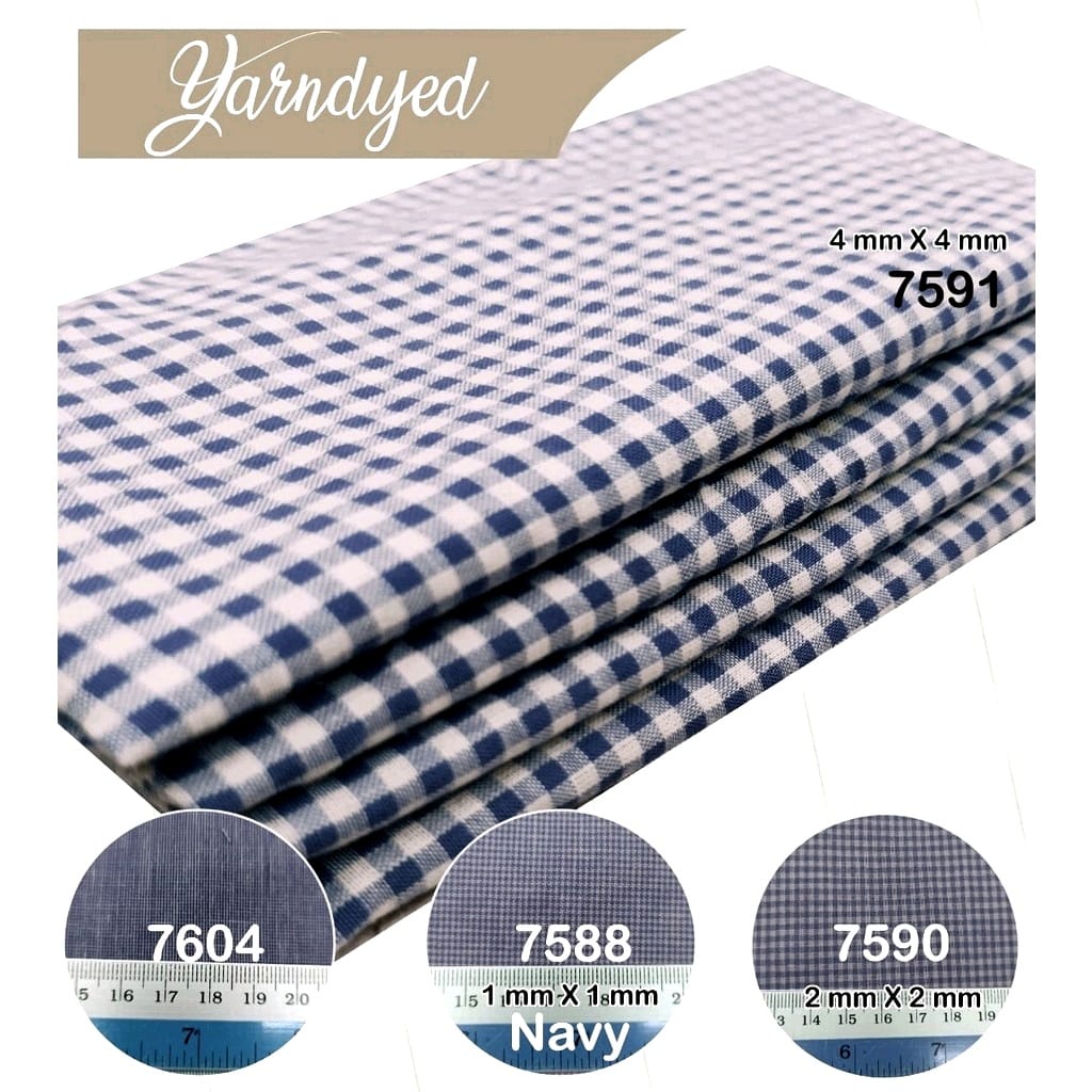 Bahan Kain Katun gingham Tenun Yarndyed Kotak salur Basic 1 roll = 50 yard