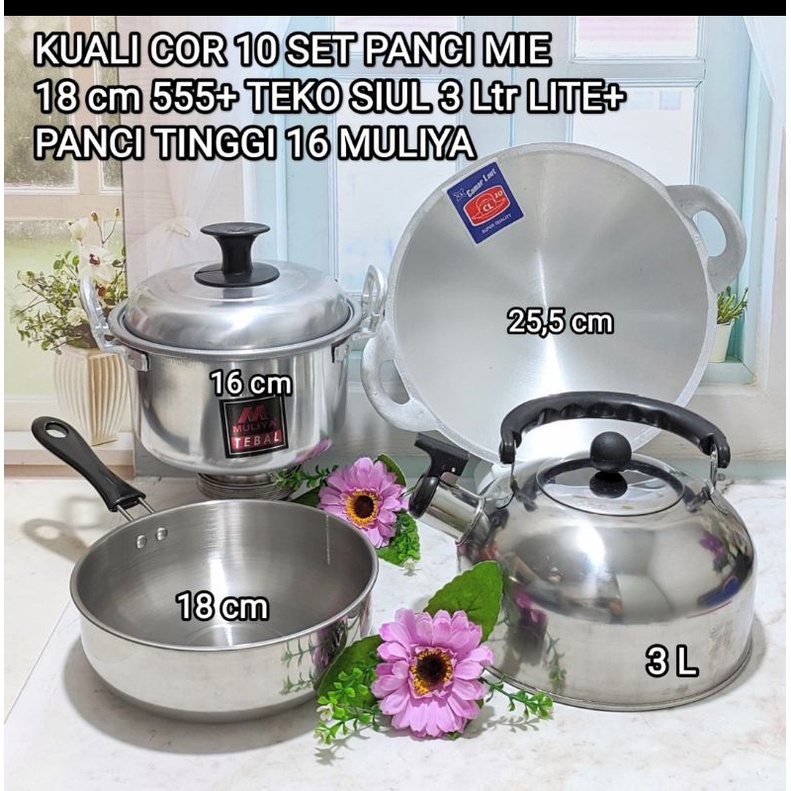 KUALI COR 10 SET PANCI MIE 18 CM 555 + TEKO SIUL 3 LTR LITE + PANCI TINGGI 16 MULIYA
