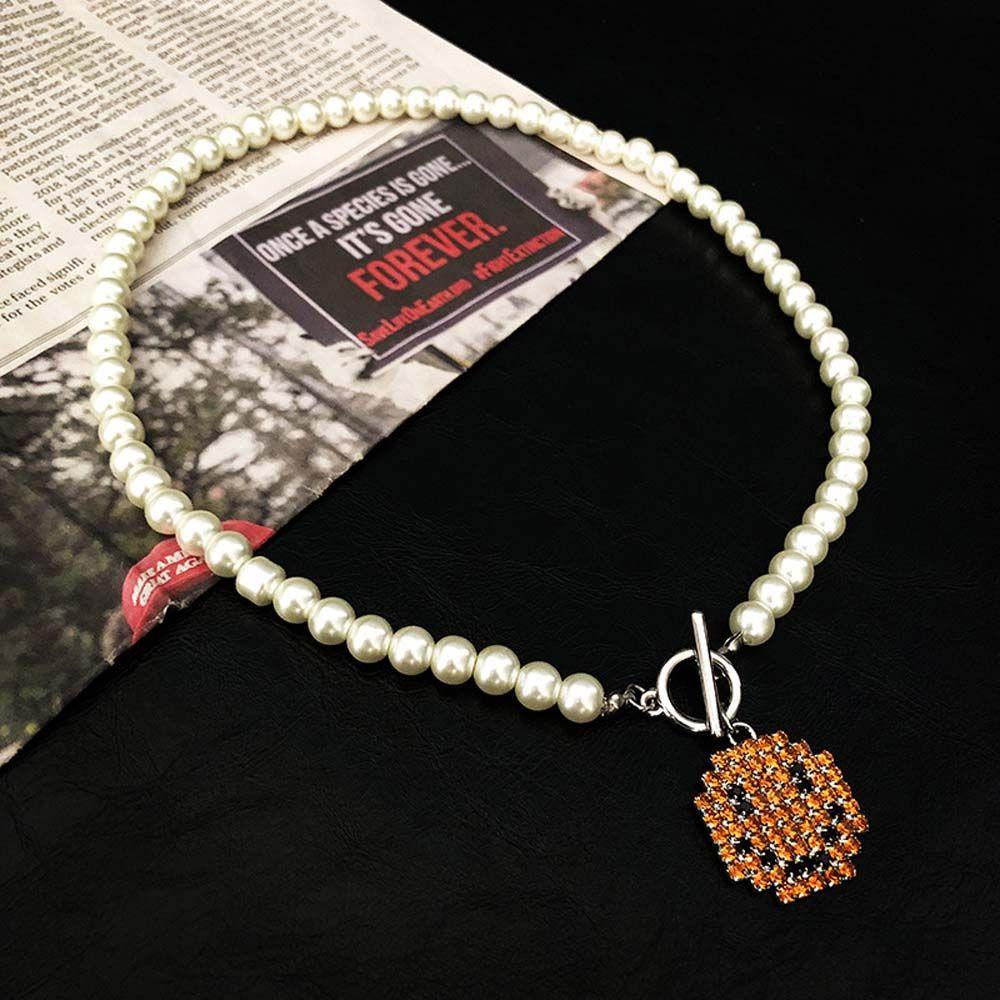 Nickolas1 Smiley Liontin Kalung Pria Wanita Minimalis Punk Hip Pop Mutiara Imitasi Kuba Rantai Fashion Perhiasan Choker Smiley Face Pendant Men Necklaces