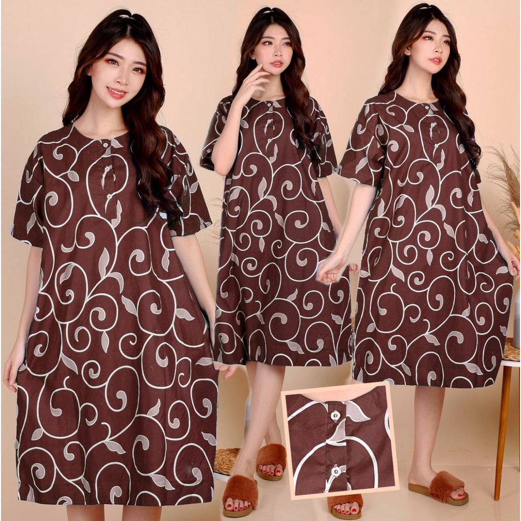 Daster JUMBO XXL Batik, Motif Acak / Campur, Leher Kancing Bumil Busui , Batik Warna-DJ Ranting Brown