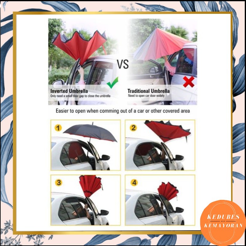 Payung Terbalik Kazbrella Gagang C Double Layer / Reverse Umbrella Gagang C Unik [KK]