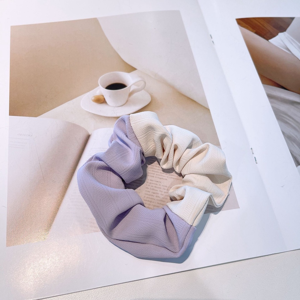 Srunchie Ikat Rambut Premium / Cepol Kain Dua Warna Casual Fashion Korean Import-AR-127 #5 Ungu Putih