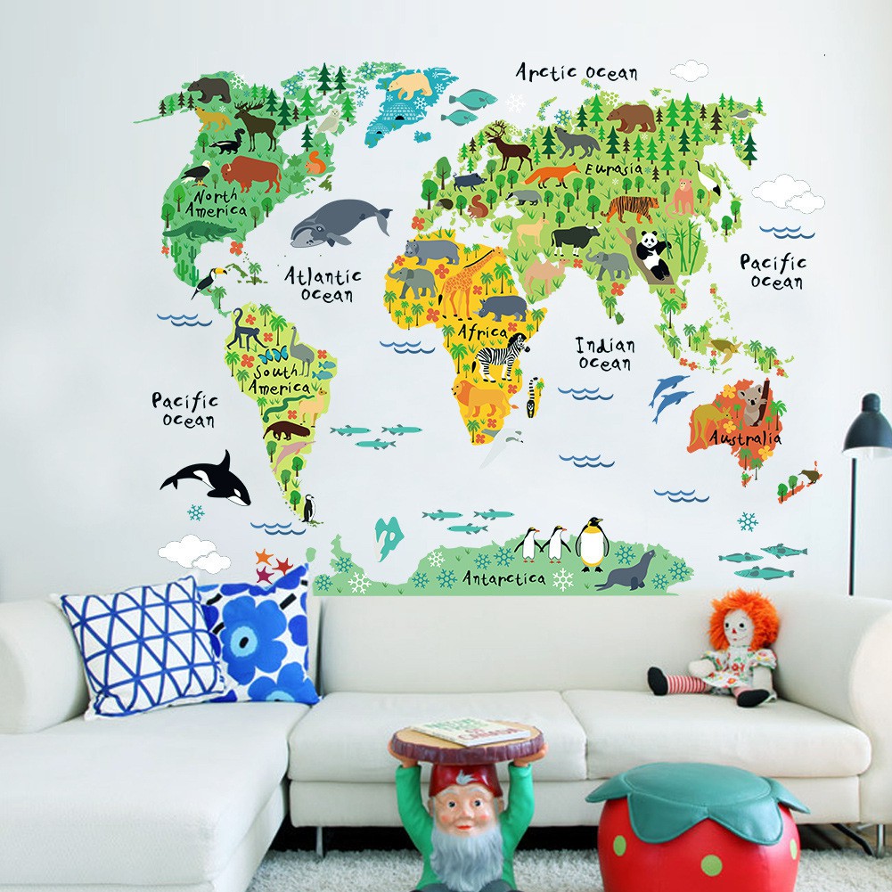 Reliza Wall Sticker Map Of The World Ocean Peta Dunia Stiker Dinding LDR037