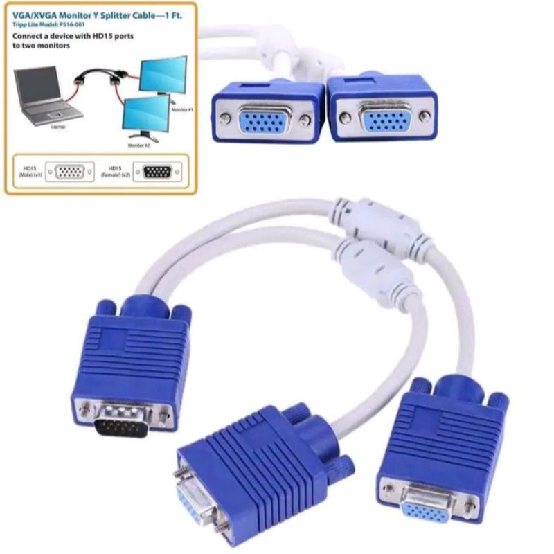 Kabel vga cabang 2 30cm (1 vga male to 2 vga female) splitter