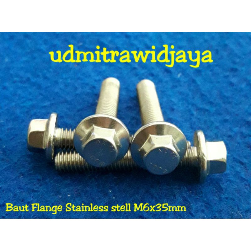 Baut Flange stainless stell 6mm panjang 35mm baud ring bibir baut topi kunci 10 kunci 8 flange bolt