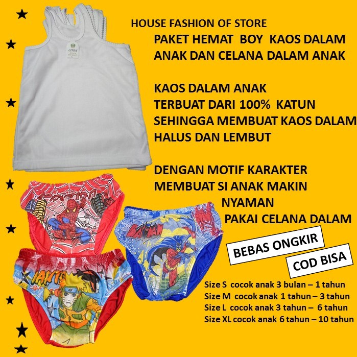 A4 12 pcs PAKET celana dalam anak laki CD ANAK sempak anak laki sd tk dan kaos dalam anak usia 1 / 2