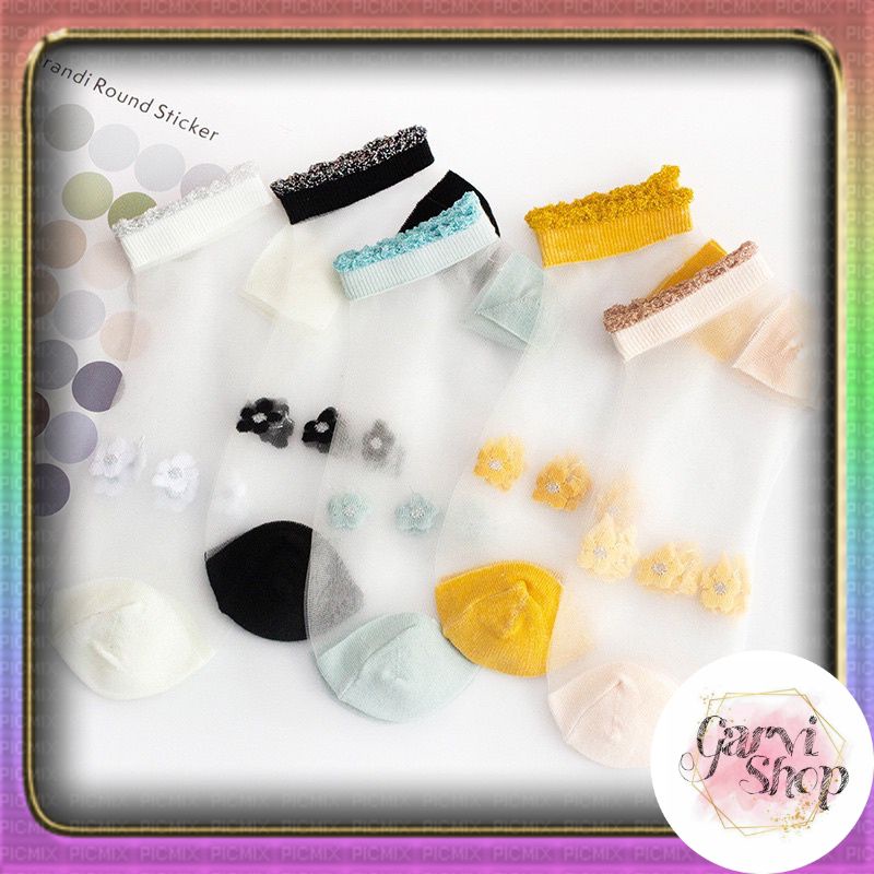 KAOS KAKI TRANSPARAN BUNGA DAISY TERBARU/ KAOS KAKI WANITA TRANSPARAN KOREA