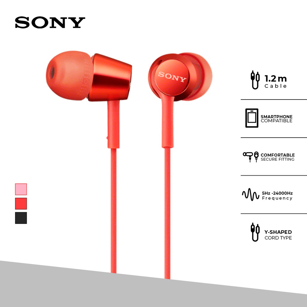 Earphone Sony MDR-EX155AP Handsfree Mass Model In-Ear With Microphone - Red Earphone Headset Original