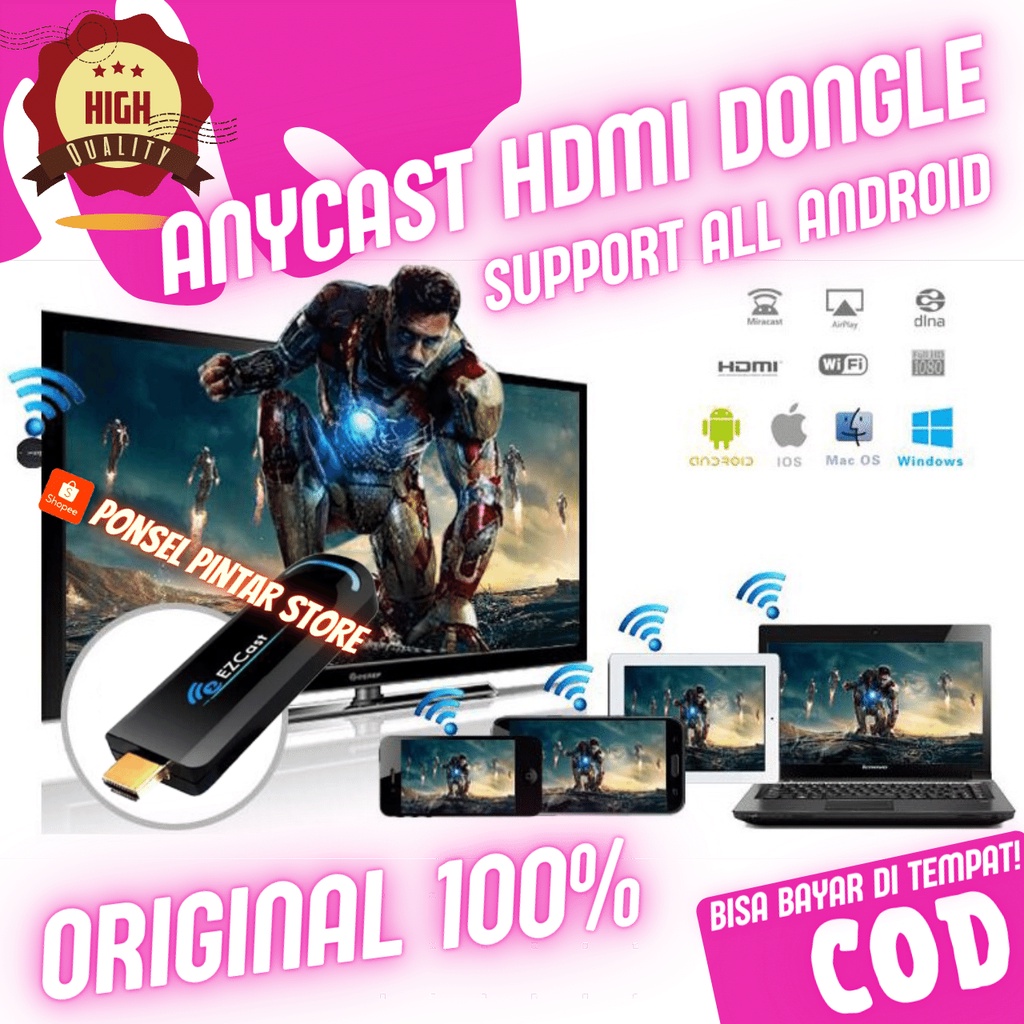 [COD] [ORIGINAL 100% DIJAMIN BERHASIL] EZCAST HDMI DONGLE MIRRORING SEMUA HP KE TV (BUKAN ANYCAST BU