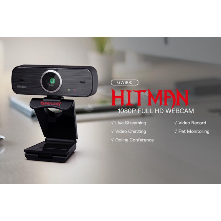 Redragon Webcam Streaming 1080P 30FPS Full HD Hitman GW800 - PC Camera