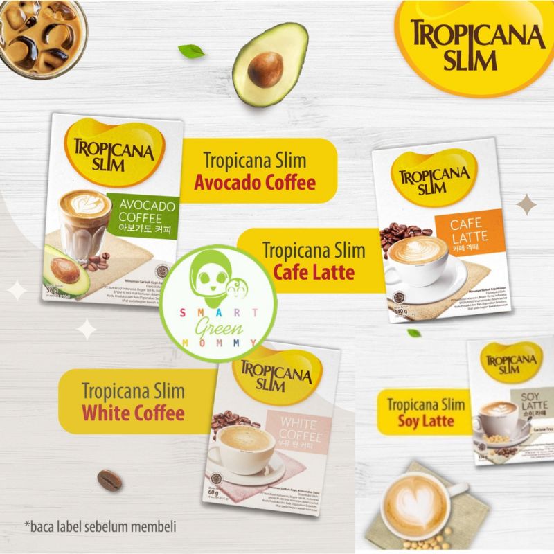 Tropicana Slim cafe Latte / Nutrisari Wdank / Tropicana Slim White Coffee / Tropicana Slim souffle Coffee / Tropicana Slim avocado Coffee Sachet