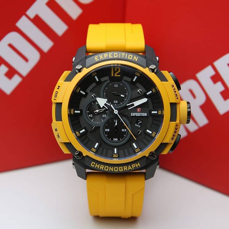 JAM TANGAN EXPEDITION 6781 PRIA BLACK YELLOW RUBBER YELLOW ORIGINAL