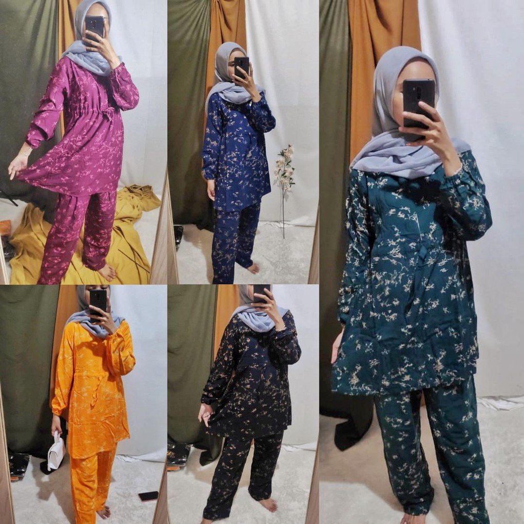 Setelan Tunik Tie Dye One Set Rayon Super Lengan Panjang