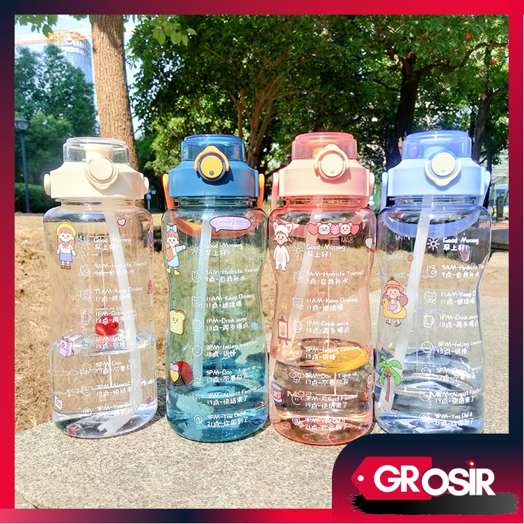 Grosir - Bo942 Botol Minum Stiker Lucu &amp; Unik / Botol Minum 1,5L &amp; 2L + Stiker &amp; Tali / Botol Minum 1500 ML &amp; 2000 ML