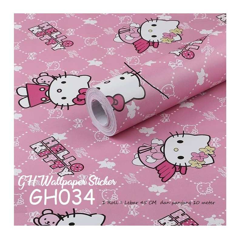 Wallpaper stiker dinding dekorasi dinding hiasan dinding motif hello kitty Cantik ukuran 9meter