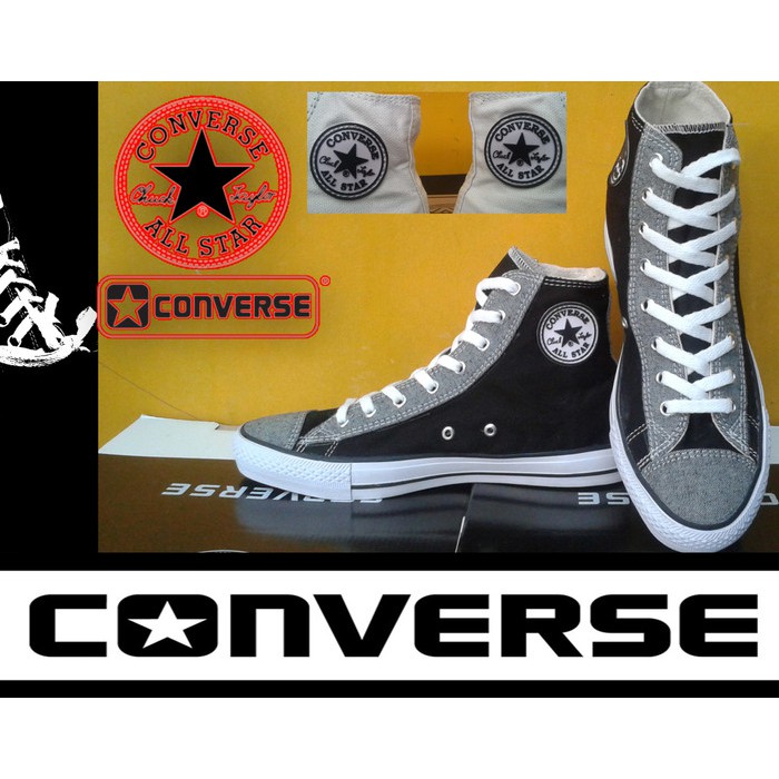 SEPATU CONVERSE ALL STAR HIGH HITAM MOTIF DENIM + BOX GRADE ORIGINAL