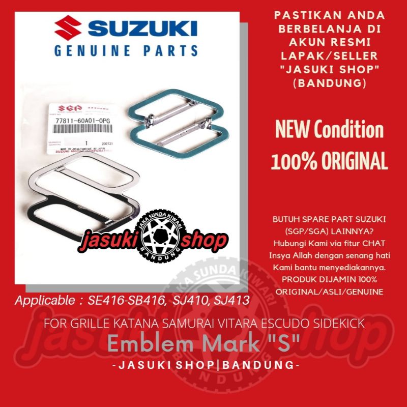 Emblem Logo Grill S Suzuki Jimny Katana Samurai SJ410 SJ413 Vitara Escudo Sidekick JLX SE416 SB416 A