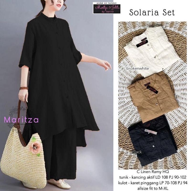 MS COD SOLARIA SET SETELAN WANITA POLOS LENGAN PANJANG KEKINIAN TERBARU VIRAL  BAHAN LINEN RAMI