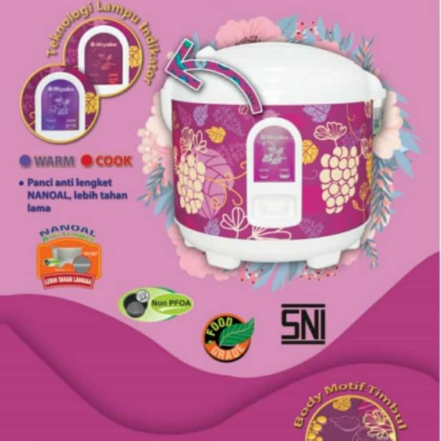 Magic Com / Rice Cooker Miyako 516 Motif Anggur Timbul 1.8 Liter Nanoal Anti lengket Led Indikator