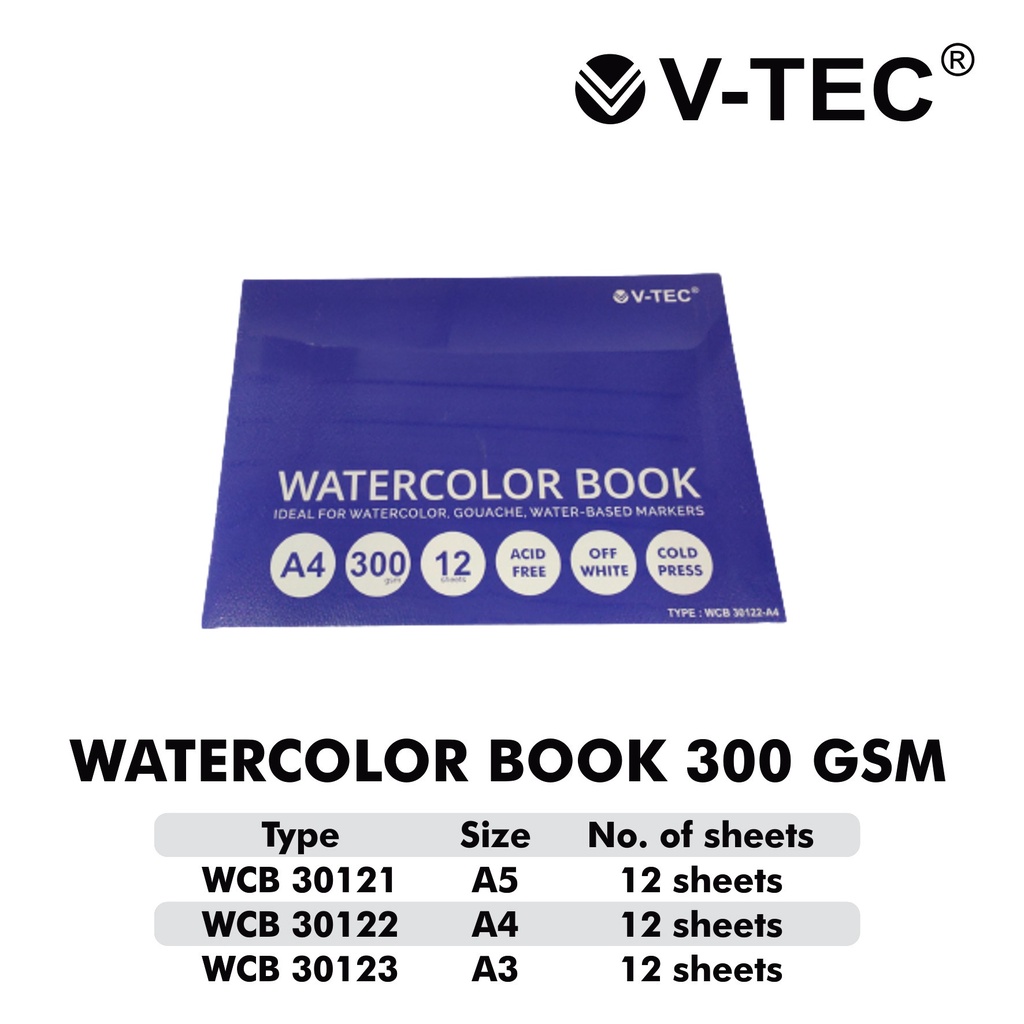 

Water Colour Book V-Tec Ukuran A4 WCB - 30122 / Sketchbook Water Colour Vtec 300 Gram isi 12 Sheet – SHSNP SHABG