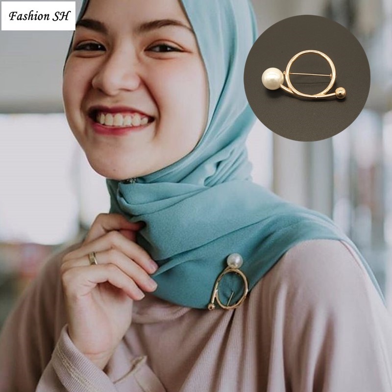 Klip buckle scarf / t-shirt Aksen Mutiara Imitasi Untuk Wanita M40182