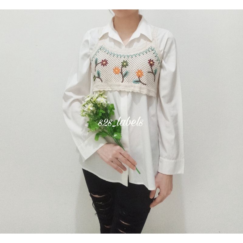 Flora Crochet Vest Knit Korean Style - Outer Rajut Crop Tank Top Embroidery Bunga Bunga