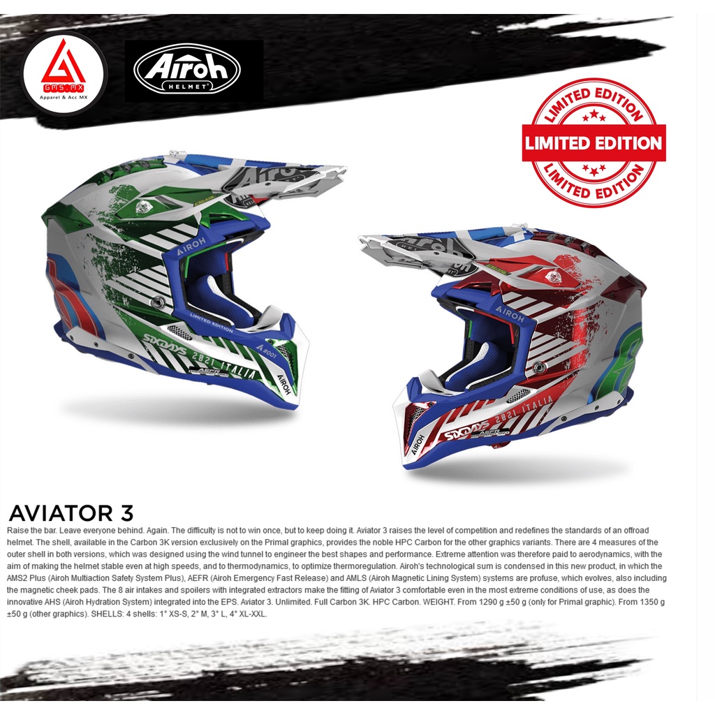 HELM AIROH AVIATOR 3 SIX DAY ITALY LIMITED EDITION, HELM AIROH AVIATOR