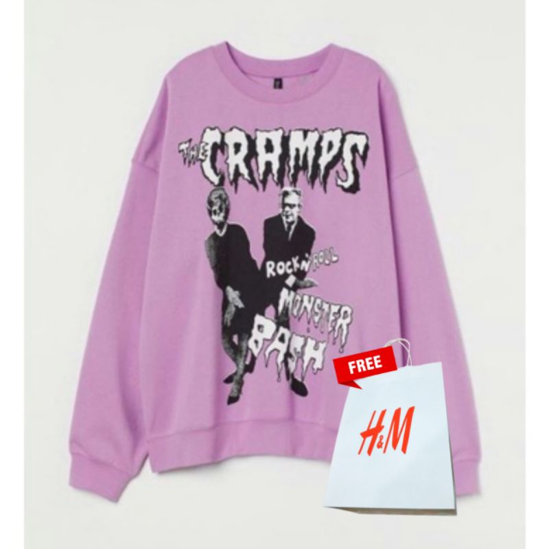 Crewneck Sweater H&amp;M Hnm The Cramps Rock N Roll Monster Bash Lilac Purple Wanita Pria Full Tag Free Paper Bag