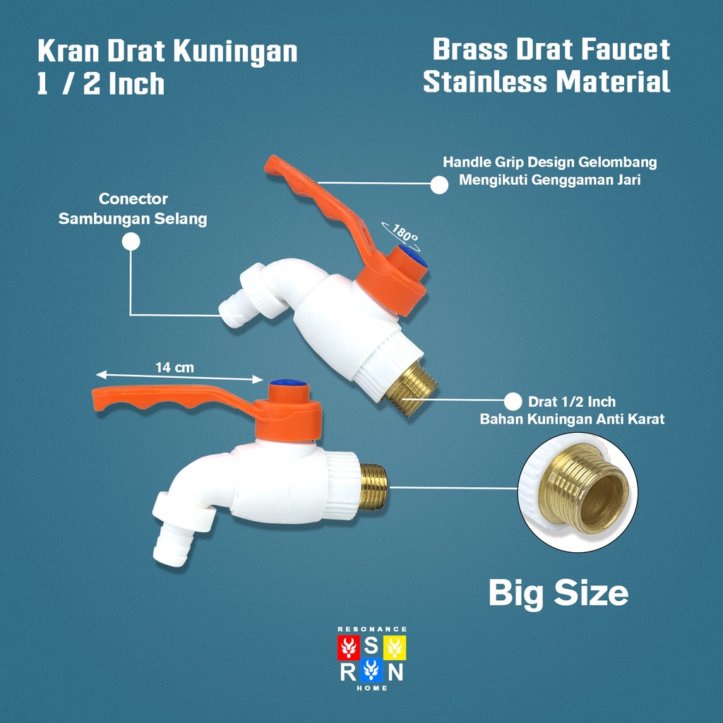 Kran Taman Jumbo Drat Kuningan 1/2 Inci l Keran PVC Nozel Tembok Resonance Home