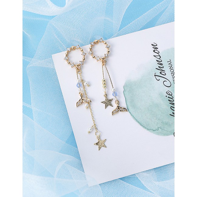 LRC Anting Tusuk Fashion 925 Silver Needle Pearl Dreamcatcher Tassel Earrings F93275
