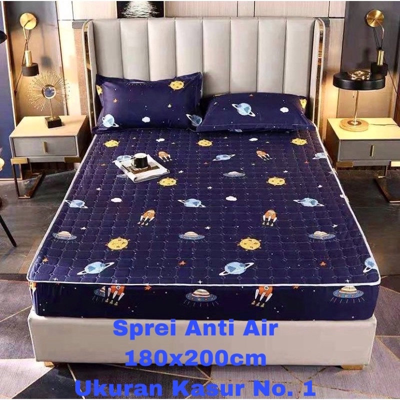 SPREI WATERPROOF UKURAN 180X200X25cm / SPREI ANTI AIR-BIRU TUA PLANET