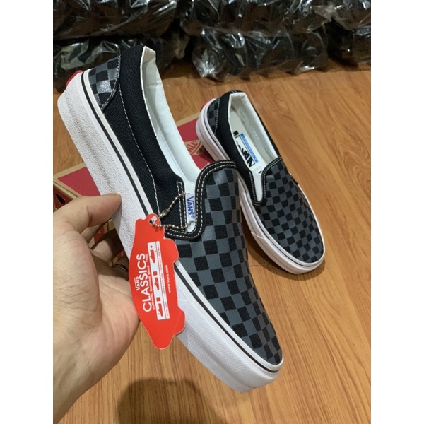 SEPATU V4NSS SLIP ON Checkerboard Black Pewter Grey